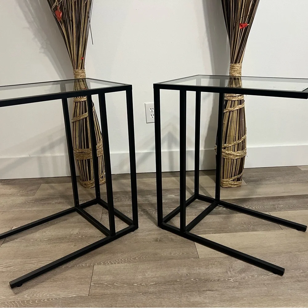 Modern Black Glass Top Side Tables